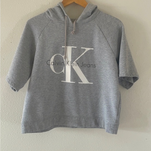 Calvin Klein Jeans Tops - Calvin Klein Jeans Gray Short-Sleeve Sweatshirt with White Logo